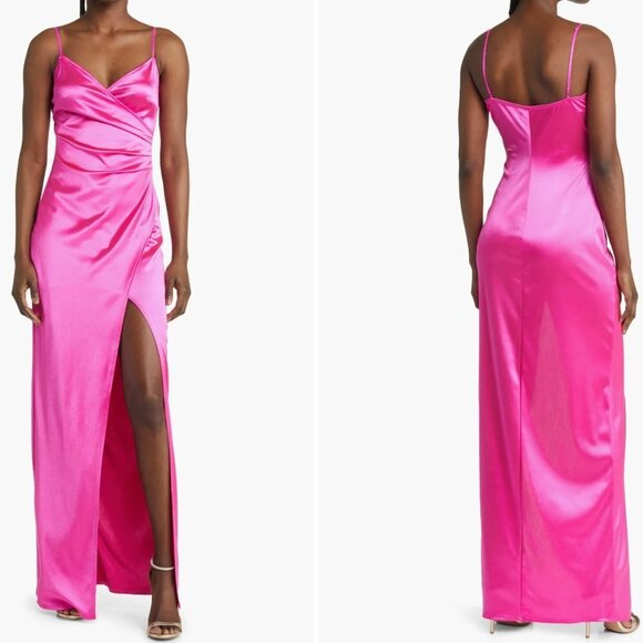 Love Nickie Lew Sleeveless Spaghetti Strap Side Ruched Midi Dress - Hot Pink -Sm - Picture 11 of 11